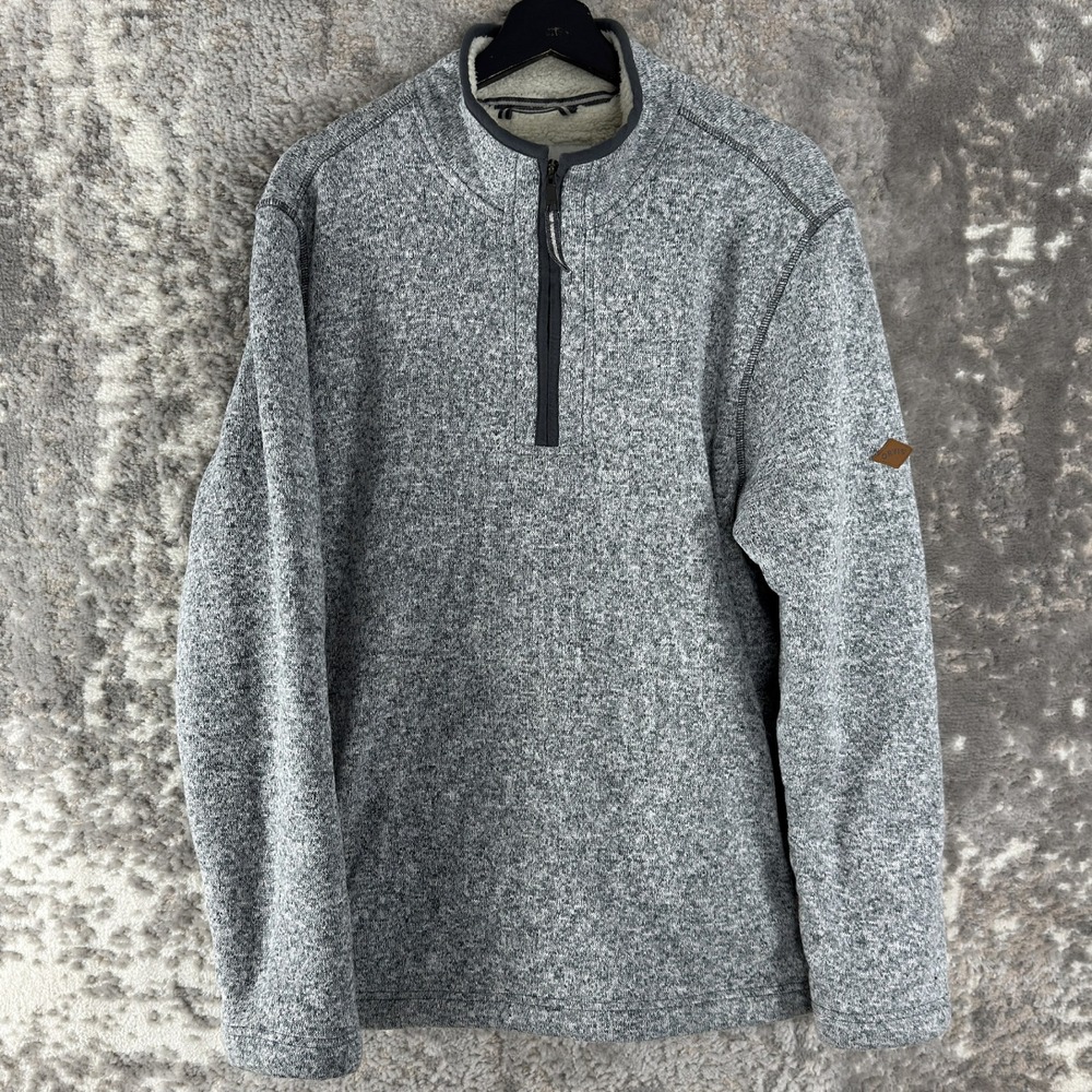 Orvis Sz M Heathered Fleece Lined Quarter Zip Pullover Sweater Gray Long Sleeve